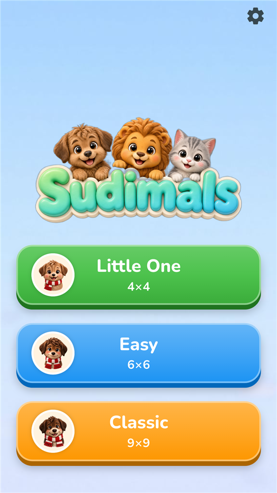 Three game sizes: 4×4, 6×6 and 9×9