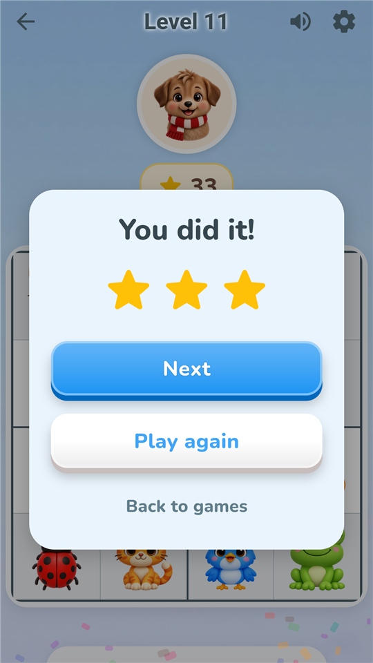 Victory screen with stars